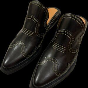 Ganni Embroidered Western Mules - Black